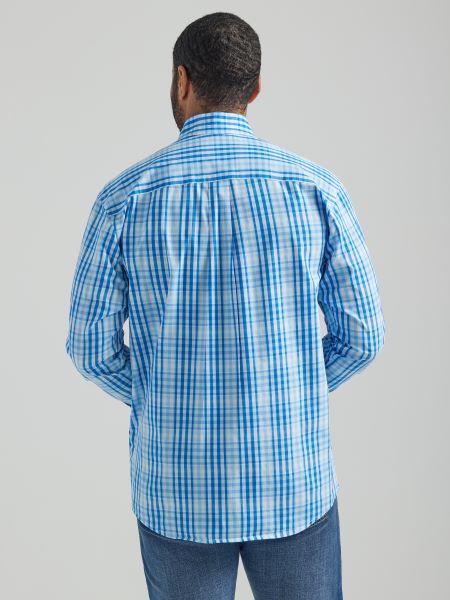 Wrangler Blue Plaid Classic Long Sleeve Men's Shirt 112324795