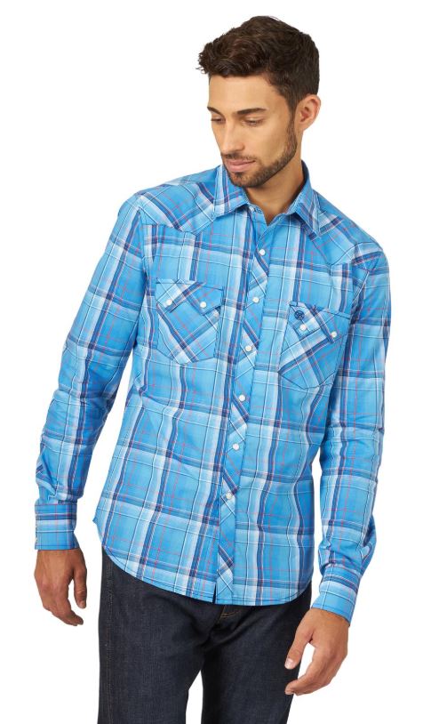 Wrangler Blue Retro Mens Long Sleeve Shirt MVR473B