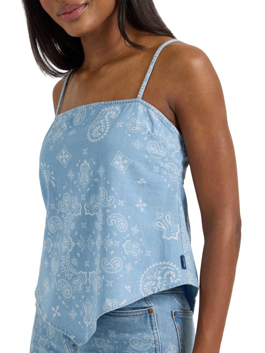 Wrangler Blue Retro Women's Smocked Bandana Top 112360741
