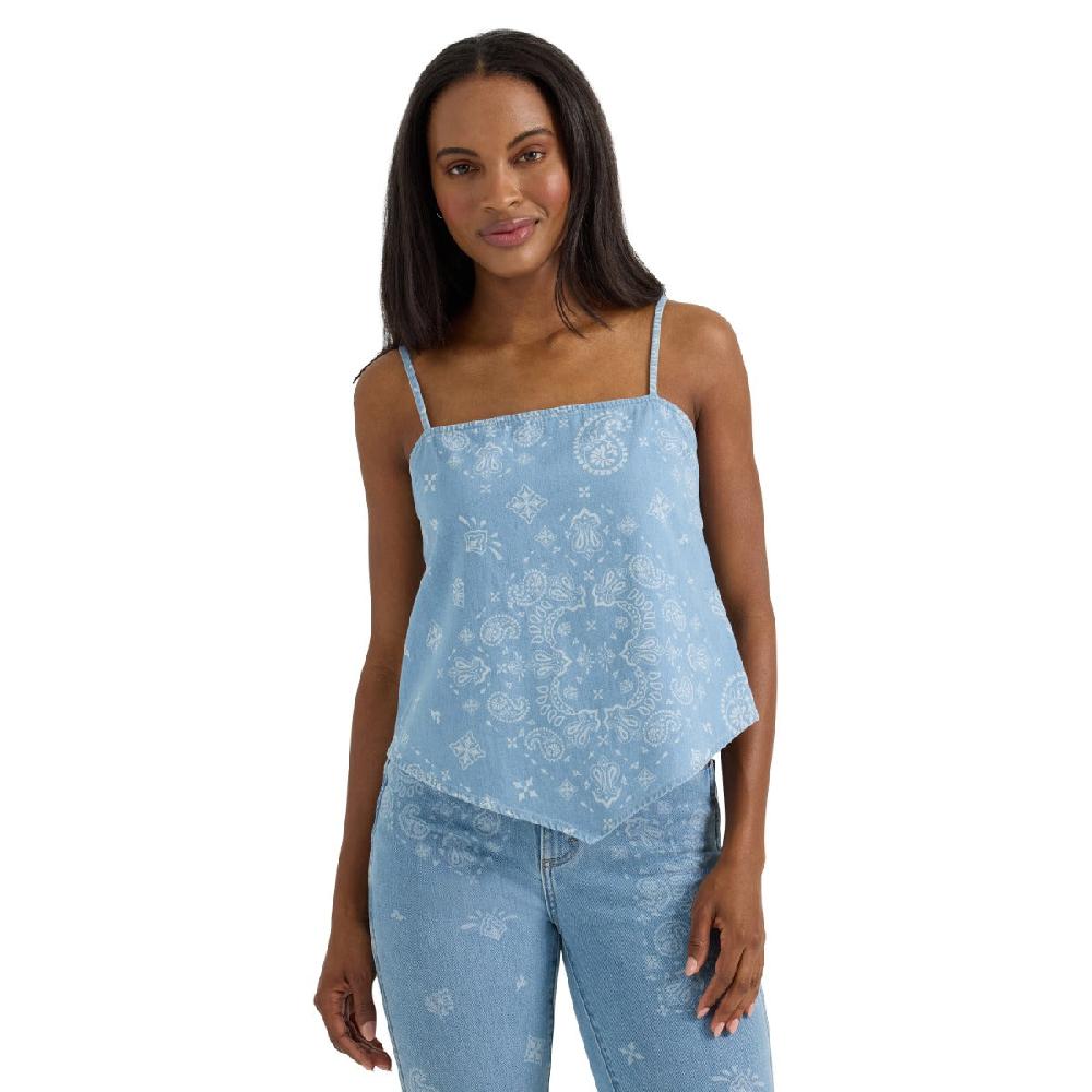 Wrangler Blue Retro Women's Smocked Bandana Top 112360741