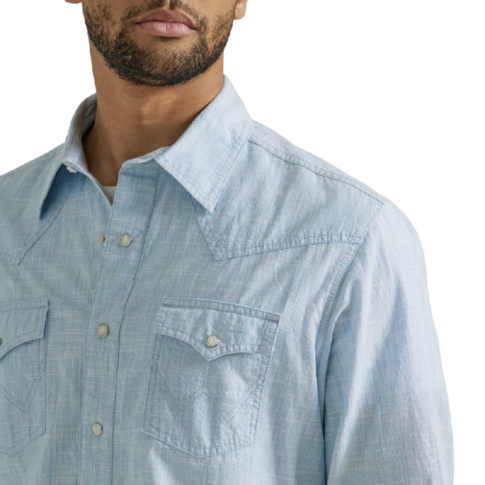Wrangler Blue Weave Retro Premium Men's Longsleeve Collared Western Snap Shirt 112346604