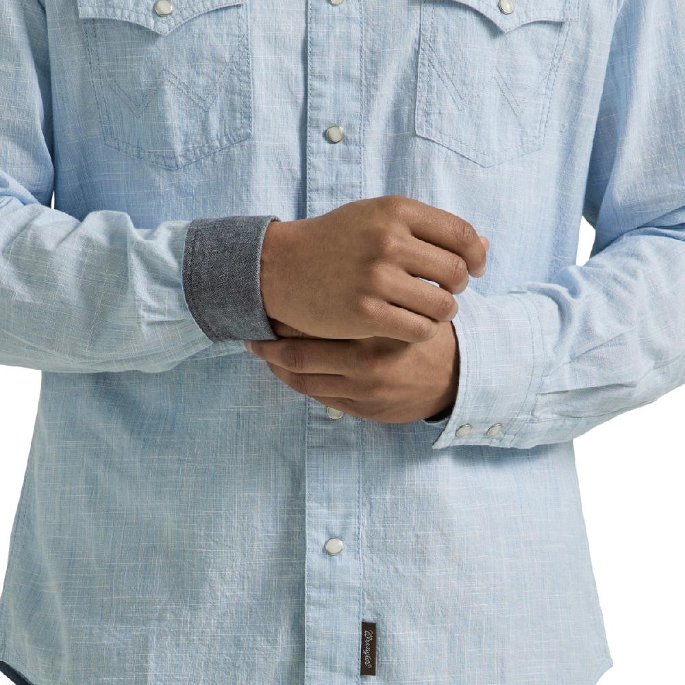 Wrangler Blue Weave Retro Premium Men's Longsleeve Collared Western Snap Shirt 112346604