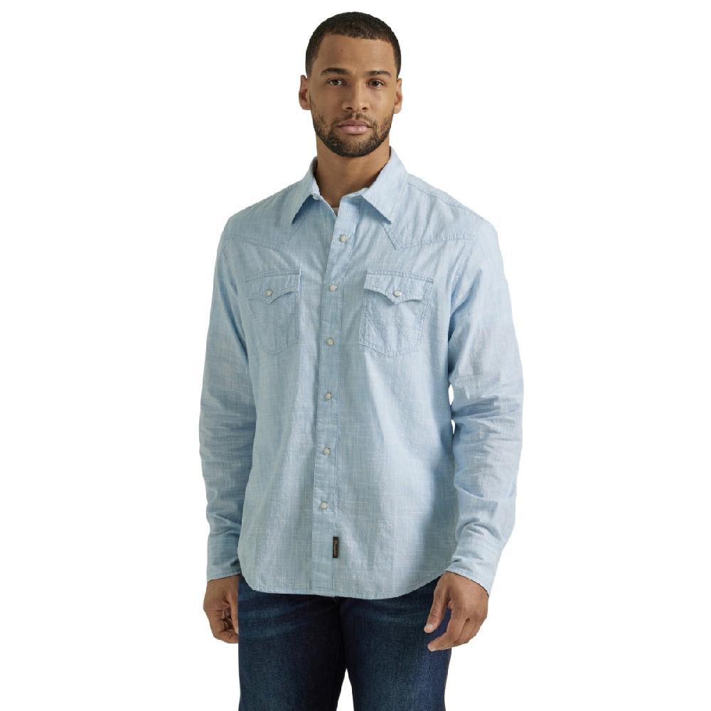 Wrangler Blue Weave Retro Premium Men's Longsleeve Collared Western Snap Shirt 112346604