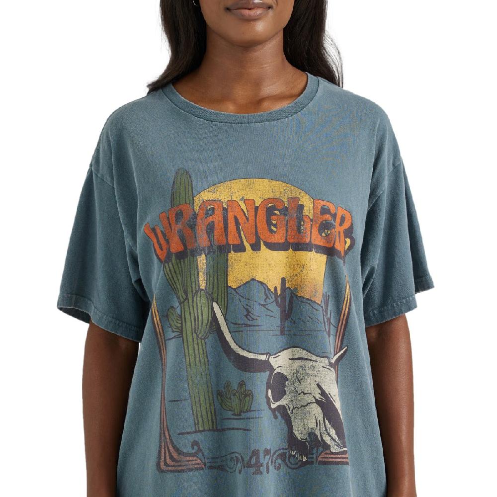 Wrangler Blue Western Graphic Oversized Women's Cotton Tee Shirt 112354383