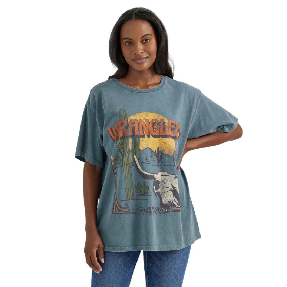 Wrangler Blue Western Graphic Oversized Women's Cotton Tee Shirt 112354383