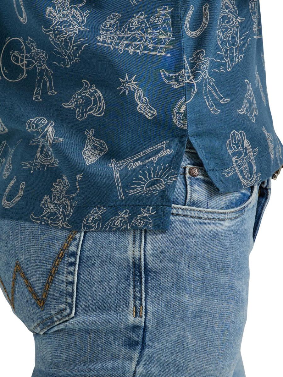 Wrangler Blue With Print Retro Women's Collared Short Sleeve Camp Shirt 112344990