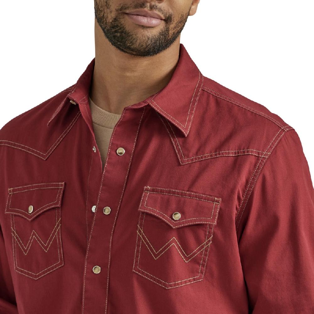 Wrangler Brick Red Retro Premium Men's Longsleeve Collared Western Snap Shirt 112346600