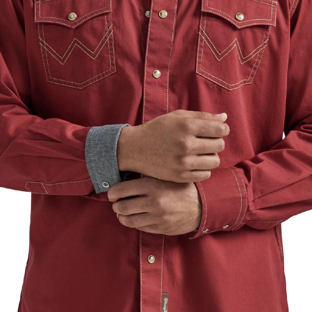 Wrangler Brick Red Retro Premium Men's Longsleeve Collared Western Snap Shirt 112346600