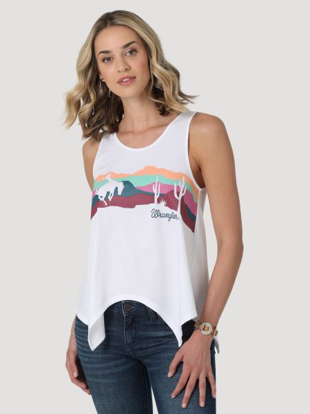 Wrangler Bright White Sunset Ridge Handkerchief Women's Tank 112330048