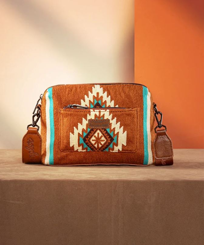 Wrangler Brown Aztec Knitted Crossbody Purse WG174-1832BR
