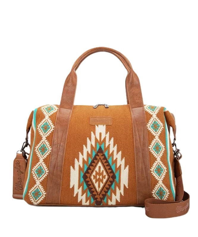 Wrangler Brown Aztec Knitted Trolley Sleeve Duffle Bag WG174-5110BR