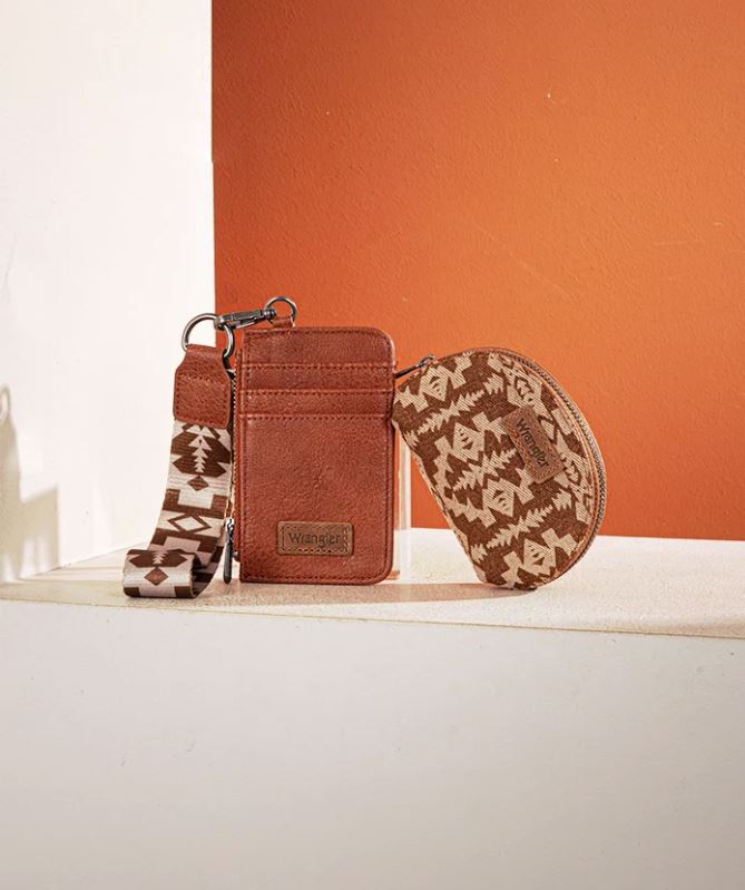 Wrangler Brown Aztec Print Keychain Card Holder WG2212-W0051BR