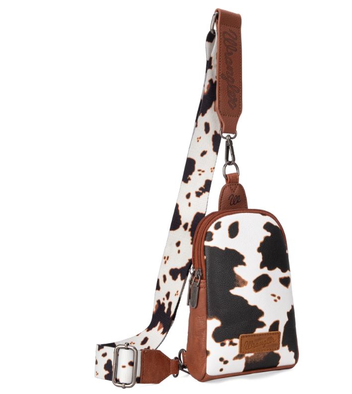 Wrangler Brown Cow Print Leather Sling Bag/Crossbody Bag WG133-210-BR