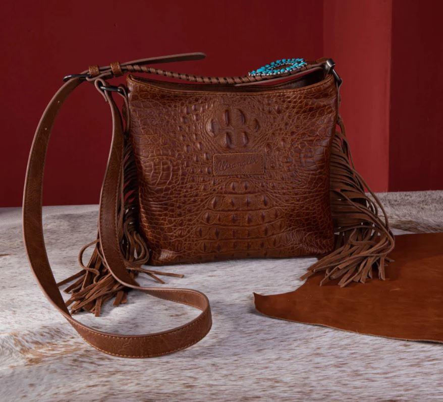 Wrangler Brown Croc Embossed Whipstitch Concealed Carry Crossbody WG62G-9360BR