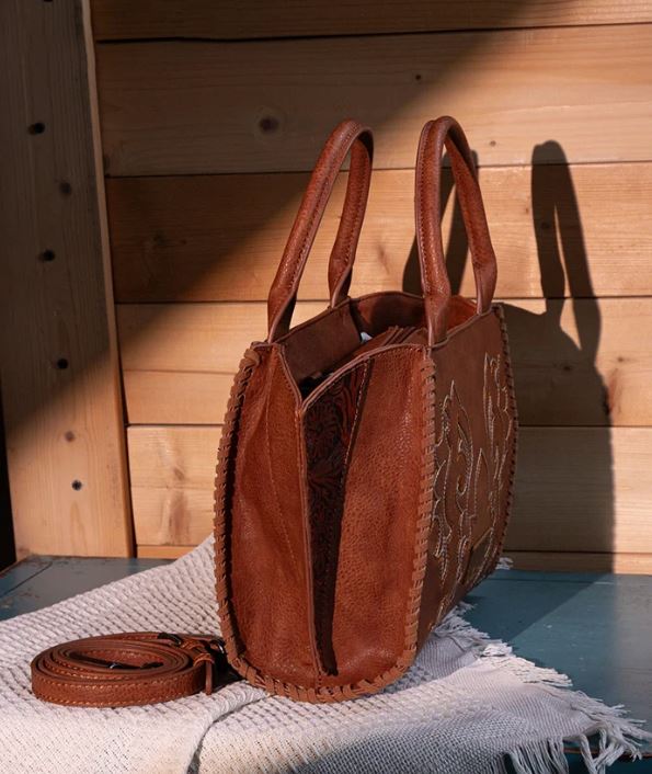 Wrangler Brown Embroidered Boot Scroll Tote Bag WG145-8300BR