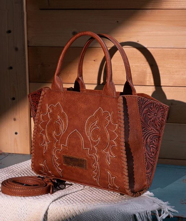 Wrangler Brown Embroidered Boot Scroll Tote Bag WG145-8300BR