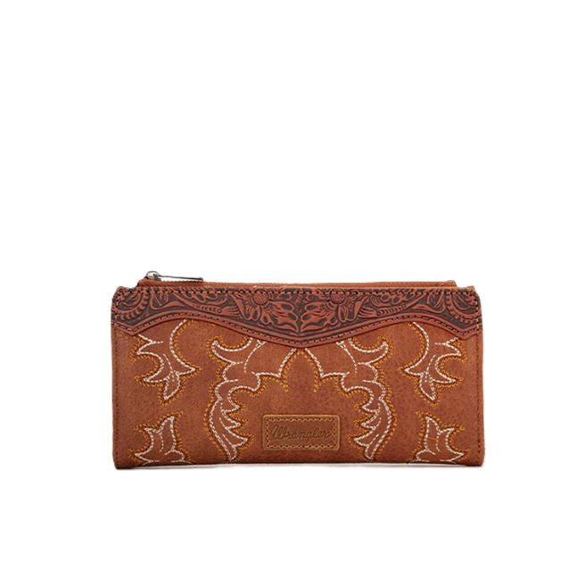 Wrangler Brown Embroidered Boot Scroll Wallet WG145-212BR