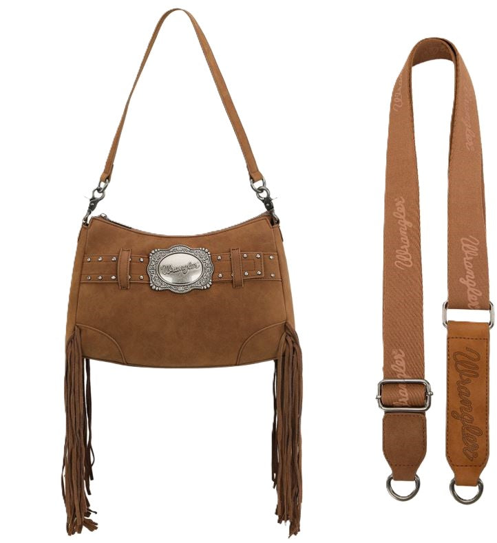 Wrangler Brown Fringe Buckle Hobo Bag/Crossbody Bag WG241-2022BR