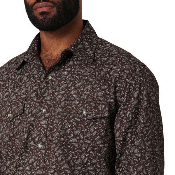 Wrangler Brown Paisley Retro Premium Men's Slim Fit Snap Shirt 112330792