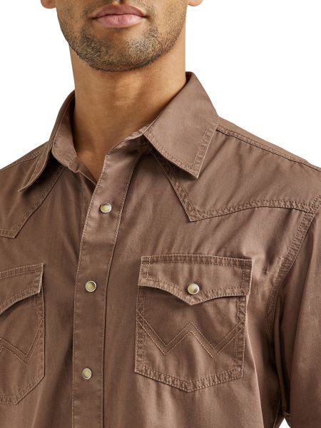 Wrangler Brown Retro Premium Men's Longsleeve Snap Shirt 112338156