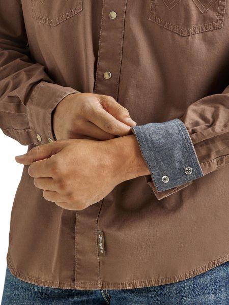 Wrangler Brown Retro Premium Men's Longsleeve Snap Shirt 112338156