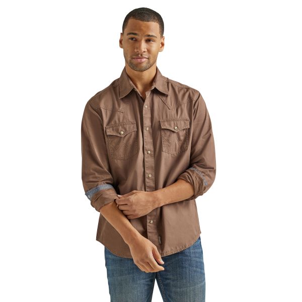 Wrangler Brown Retro Premium Men's Longsleeve Snap Shirt 112338156