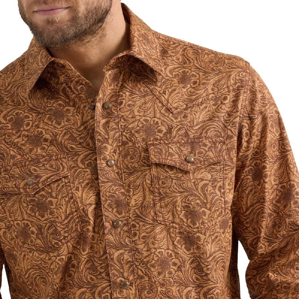 Wrangler Brown Retro Premium Men's Spread Collar Longsleeve Snap Shirt 112359914