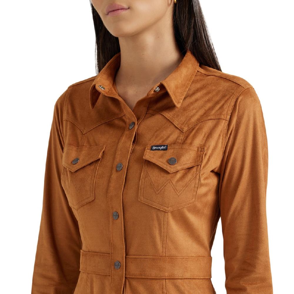 Wrangler Brown Sueded Women's Western Snap Shirt Dress 112356668