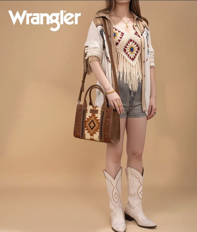 Wrangler Brown Tooled Aztec Knitted Concealed Carry Tote Set WG226-8120BR