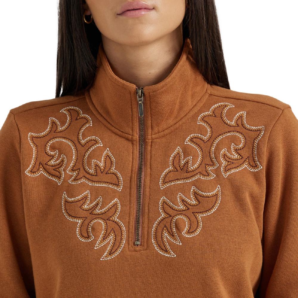 Wrangler Brown Western Stitch Yoke Women's Quarter Zip Sweatshirt 112356689