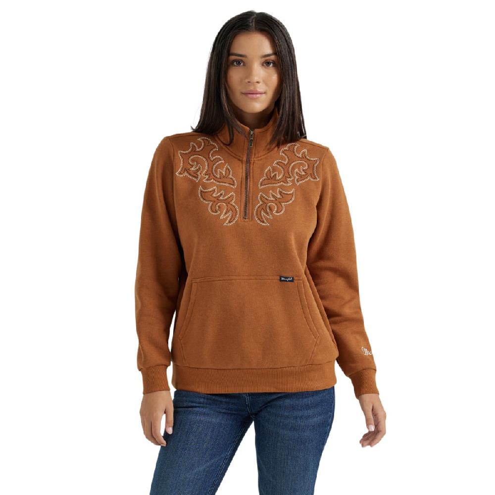 Wrangler Brown Western Stitch Yoke Women's Quarter Zip Sweatshirt 112356689