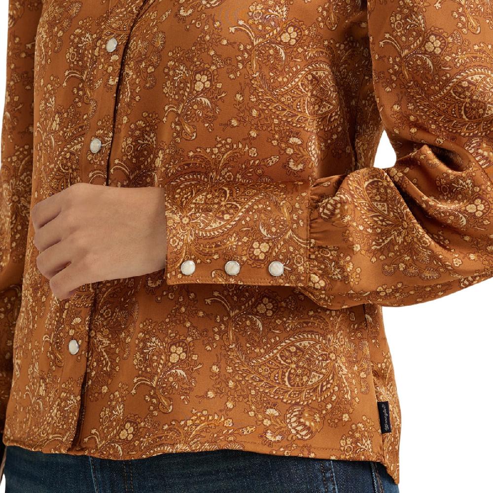 Wrangler Brown With Paisley Print Satin Women's Rodeo Blouse 112356672