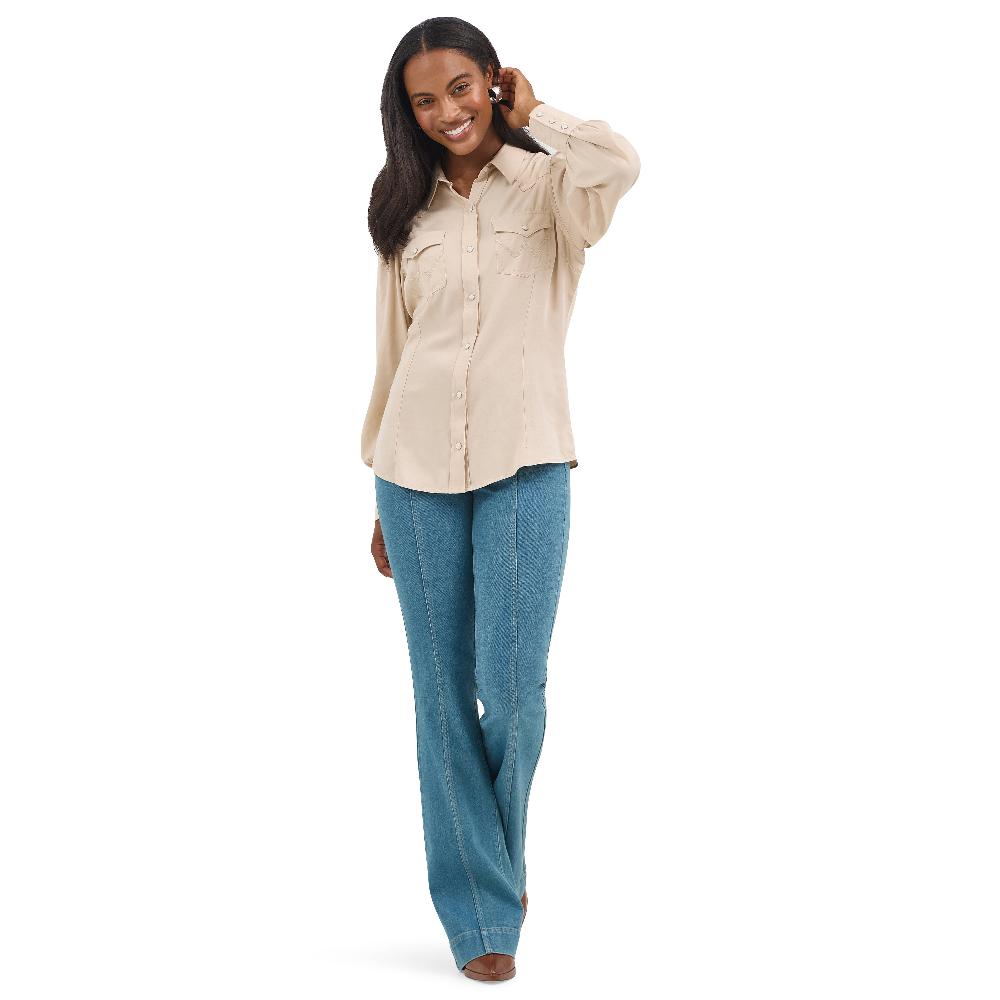 Wrangler Buff Women's Poet Sleeve Collared Longsleeve Shirt 112367278