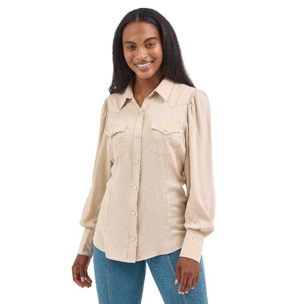 Wrangler Buff Women's Poet Sleeve Collared Longsleeve Shirt 112367278
