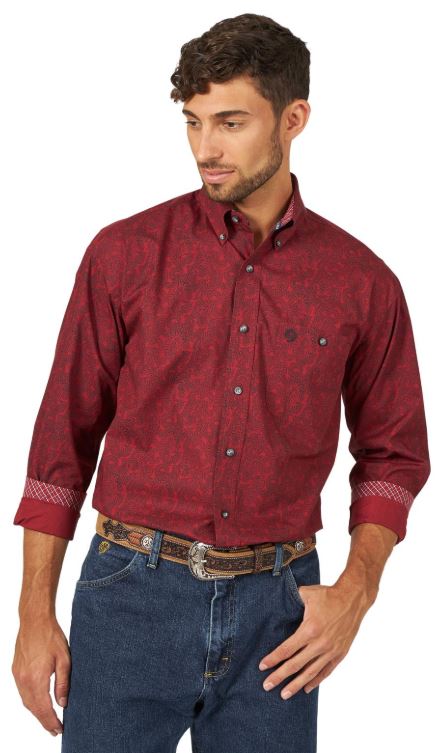 Wrangler Burgundy/Black Groege Strait Mens Long Sleeve Shirt MGSR721