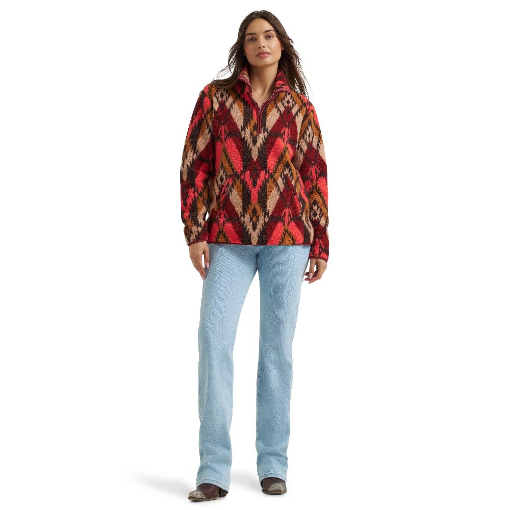 Wrangler Burgundy Flame Retro Quarter-Zip Sherpa Women's Pullover 112371633