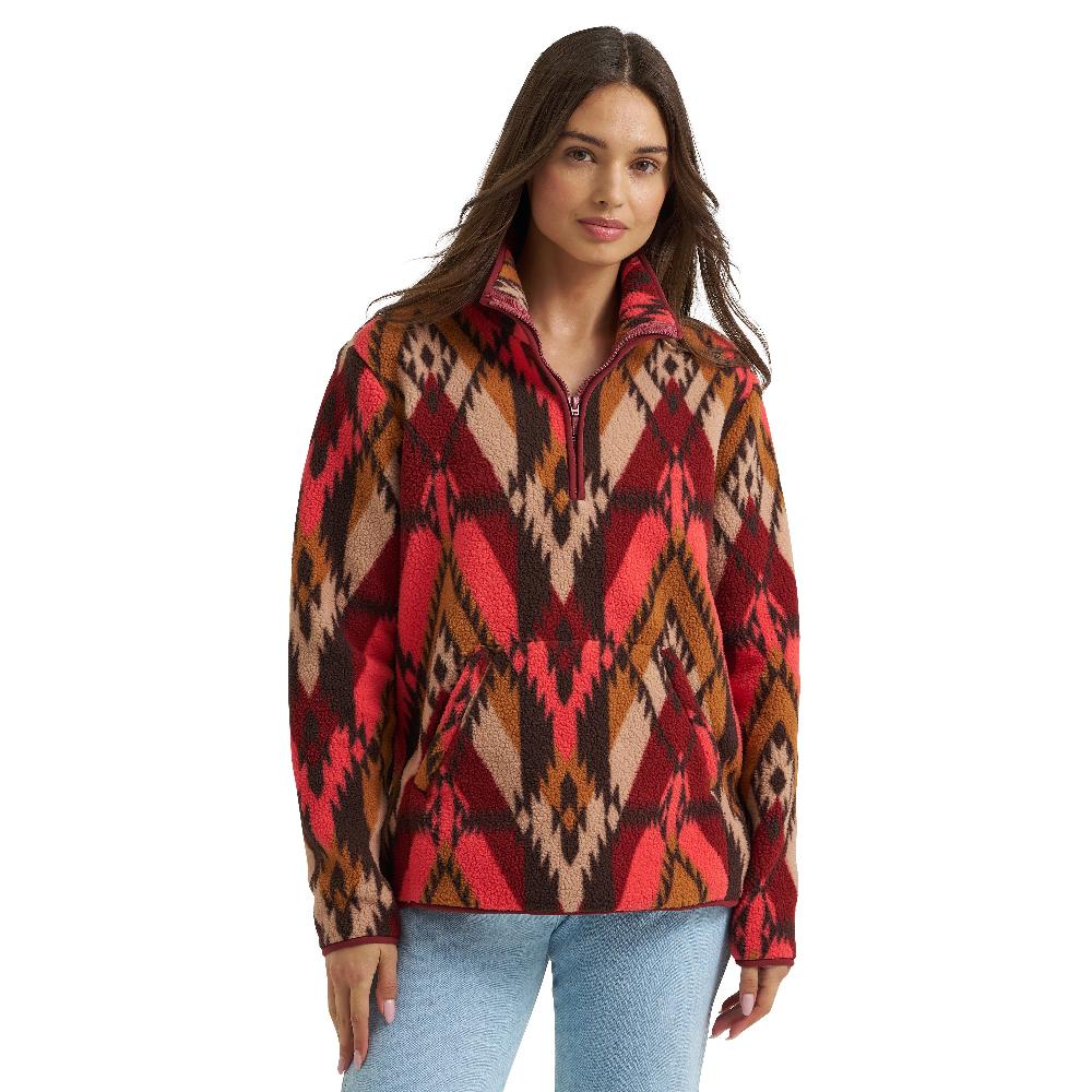 Wrangler Burgundy Flame Retro Quarter-Zip Sherpa Women's Pullover 112371633