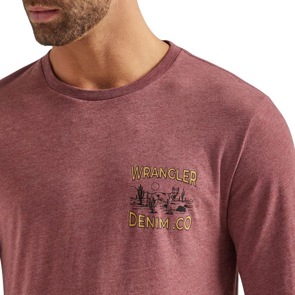 Wrangler Burgundy Heather Coyote Back Graphic Men's Longsleeve T-Shirt 112339599