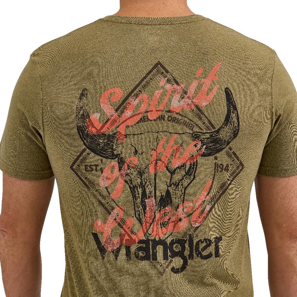 Wrangler Burnt Olive Steer Men's Back Graphic 'Spirit Of The West' Graphic T-Shirt 112365657