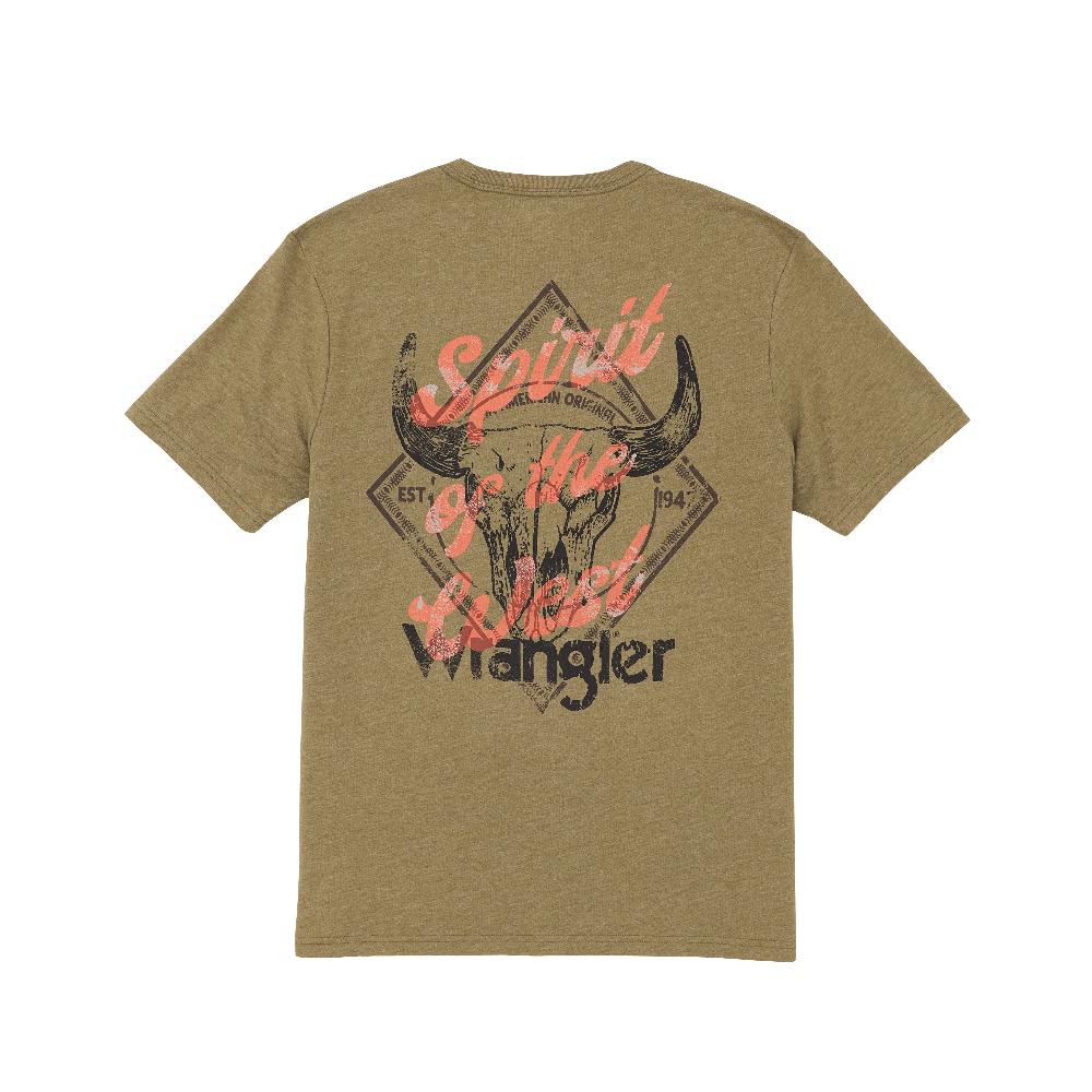 Wrangler Burnt Olive Steer Men's Back Graphic 'Spirit Of The West' Graphic T-Shirt 112365657