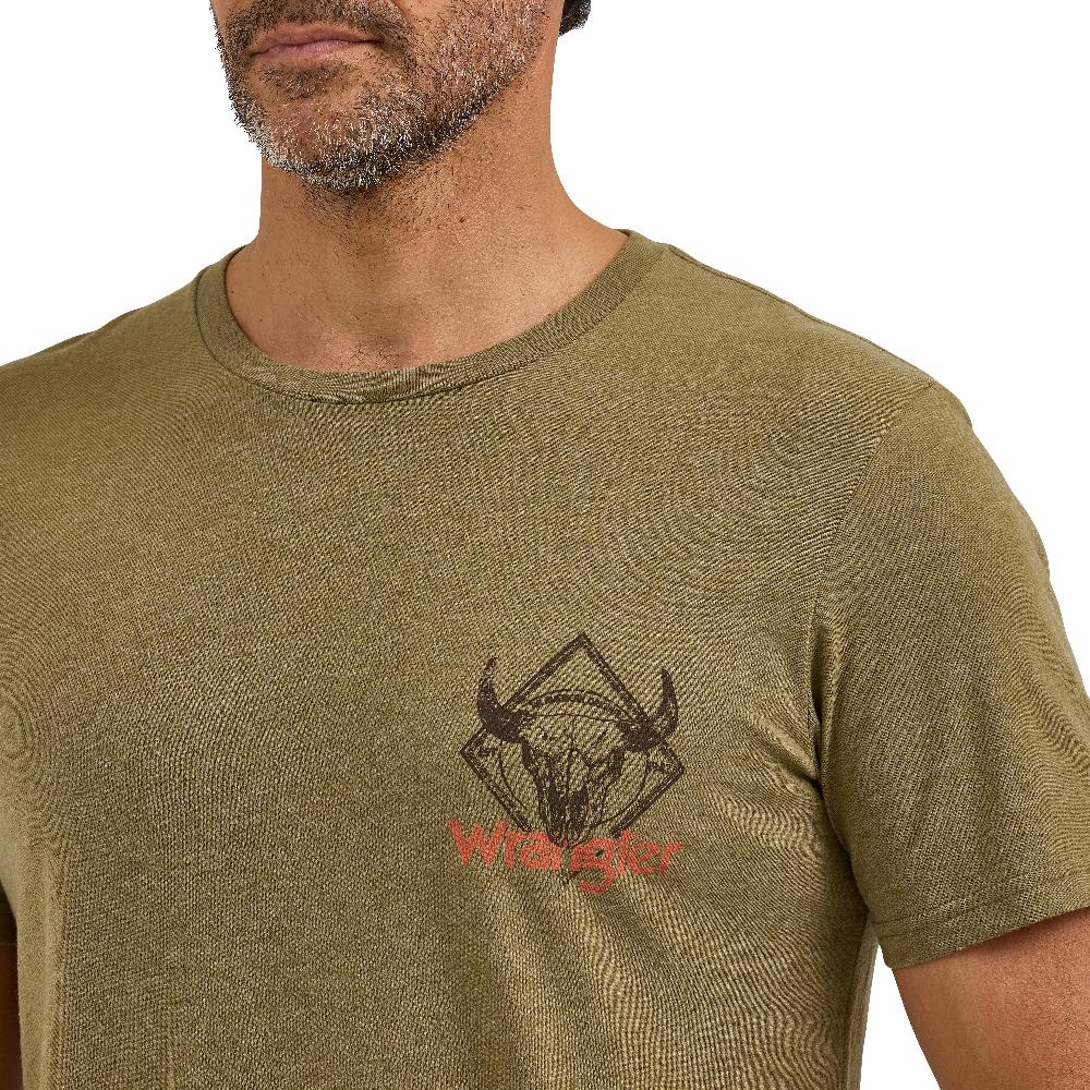 Wrangler Burnt Olive Steer Men's Back Graphic 'Spirit Of The West' Graphic T-Shirt 112365657