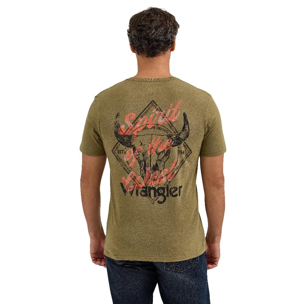 Wrangler Burnt Olive Steer Men's Back Graphic 'Spirit of the West' Graphic T-Shirt 112365657
