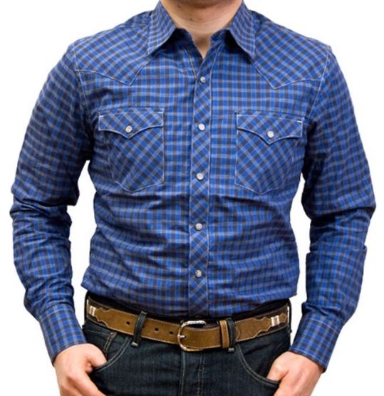 Wrangler by VF Jeanswear Blue Retro Plaid Western Mens Shirt MVR350M