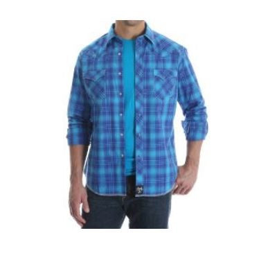 Wrangler by VF Jeanswear Rock 47 Turquoise and Royal Blue Plaid Snap Up Mens Shirt MRC339M