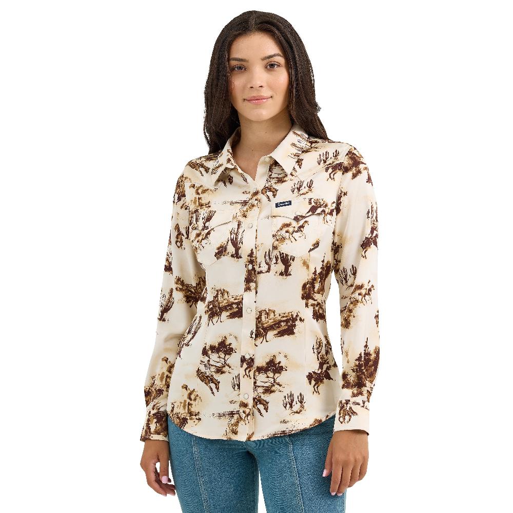 Wrangler Cacti/Cream Bold Bucking Cowboy Weomen's Collared Western Snap Shirt 112367229