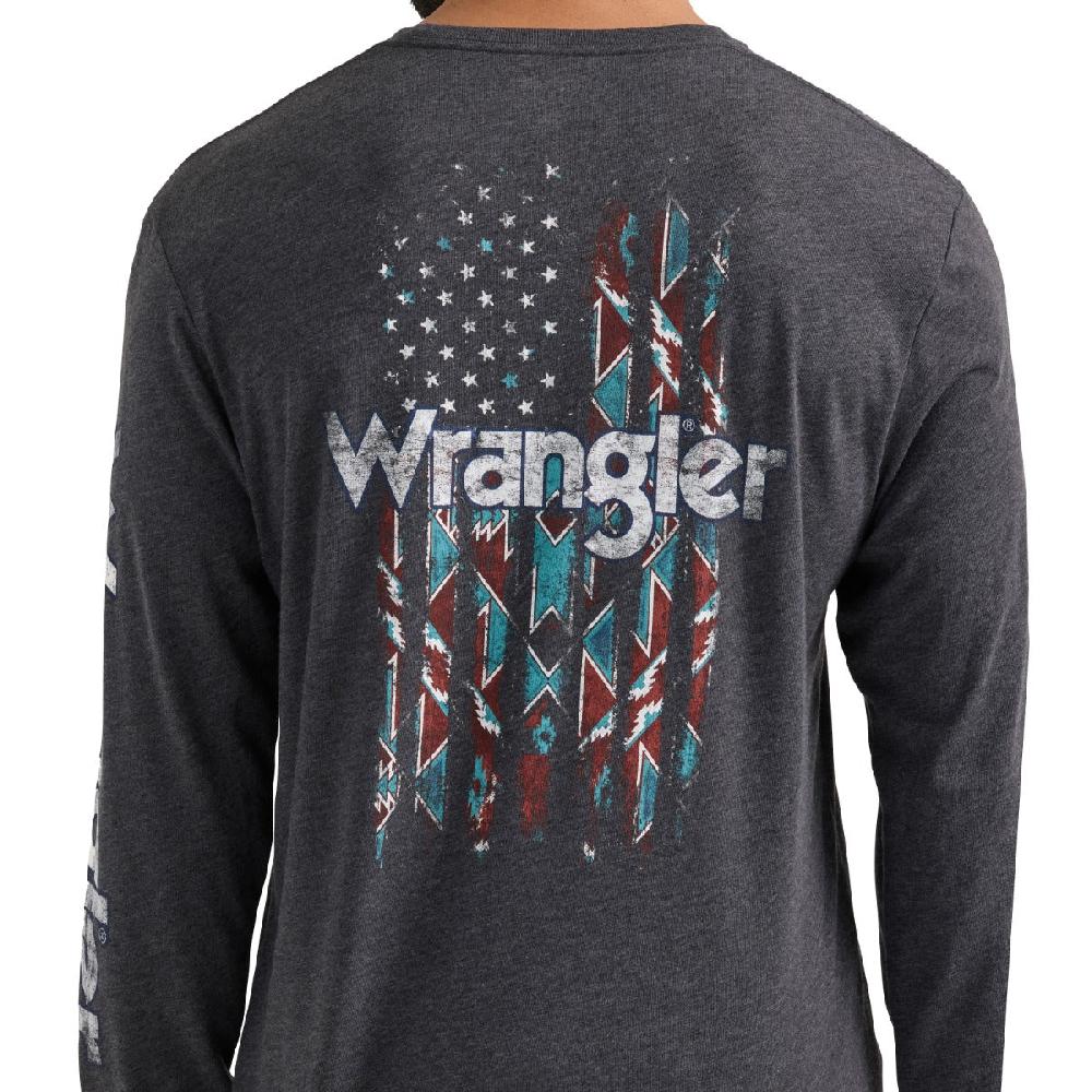 Wrangler Caviar Heather Men's Longsleeve Aztec Flag Graphic Knit T-Shirt 112358759