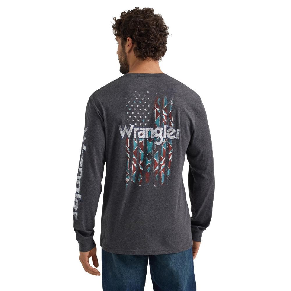 Wrangler Caviar Heather Men's Longsleeve Aztec Flag Graphic Knit T-Shirt 112358759