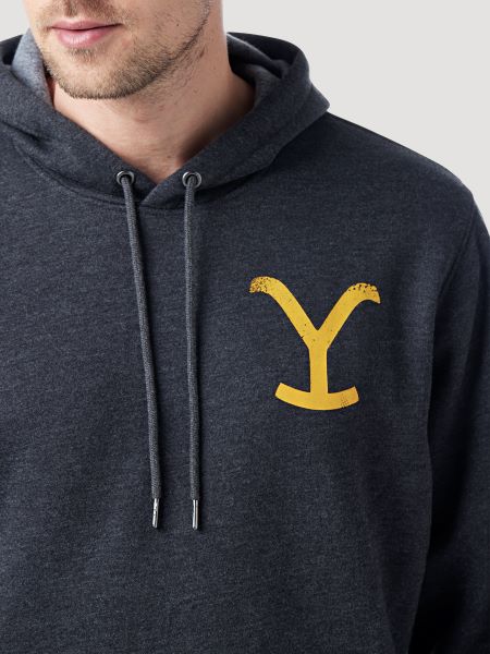 Wrangler Caviar Heather Mens Yellowstone Logo Hoodie 112326345