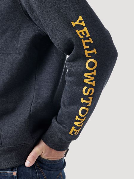 Wrangler Caviar Heather Mens Yellowstone Logo Hoodie 112326345