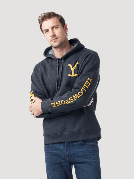 Wrangler Caviar Heather Mens Yellowstone Logo Hoodie 112326345